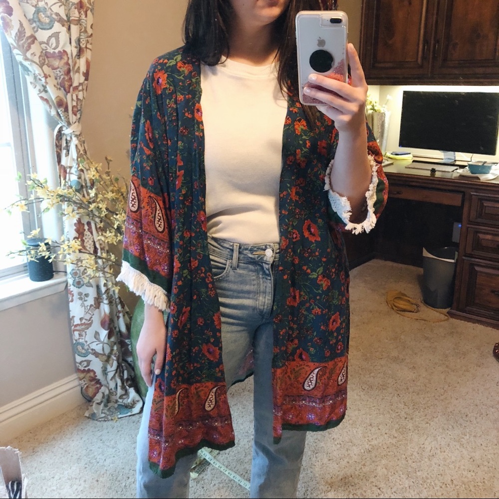Floral Boho Kimono, One Size, from Threadsence